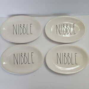 Rae Dunn Plates Oval 8 X 6 inches Nibble set of 4 Dinner Appetizer Dish White